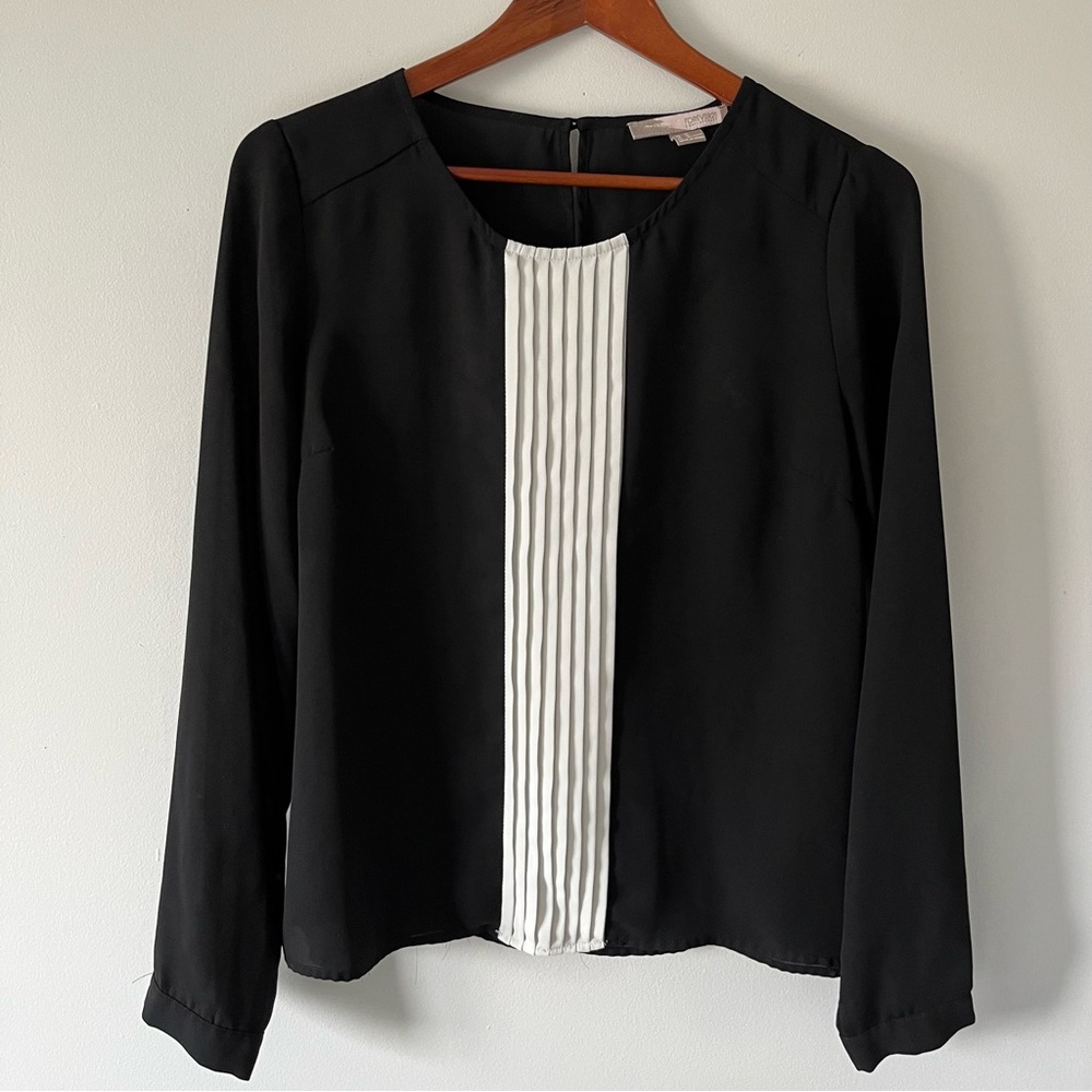 Forever 21 Black and White Pleated Bib Collar Blouse